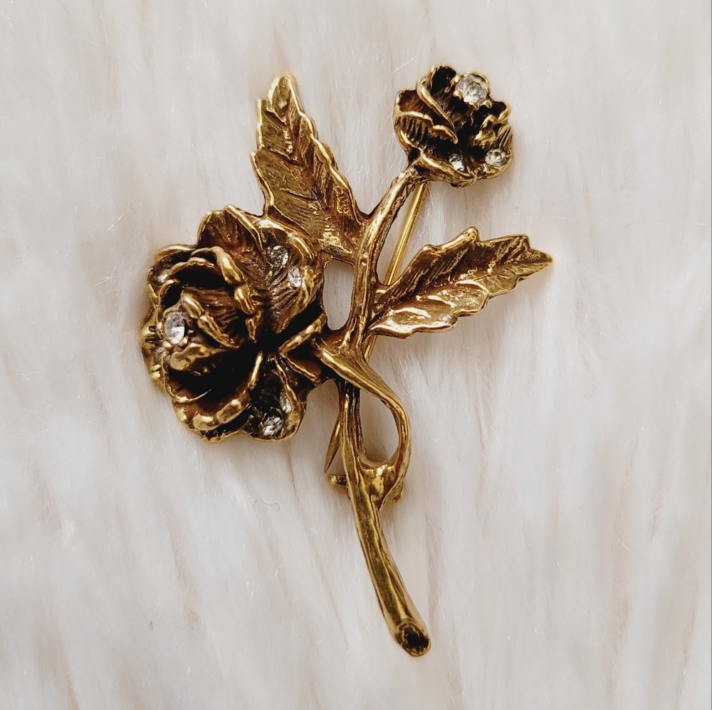 Vintage Goldette Rose Floral Whimsical Brooch